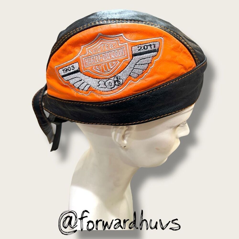 Leather Skull Cap with Harley-Davidson 108th Anniversary Patch